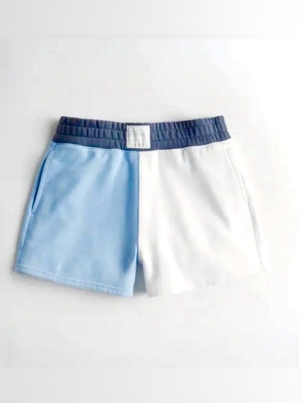Hollister Ultra High-Rise Spliced Knit Dad Shorts Colorblock Blue/White -Size M